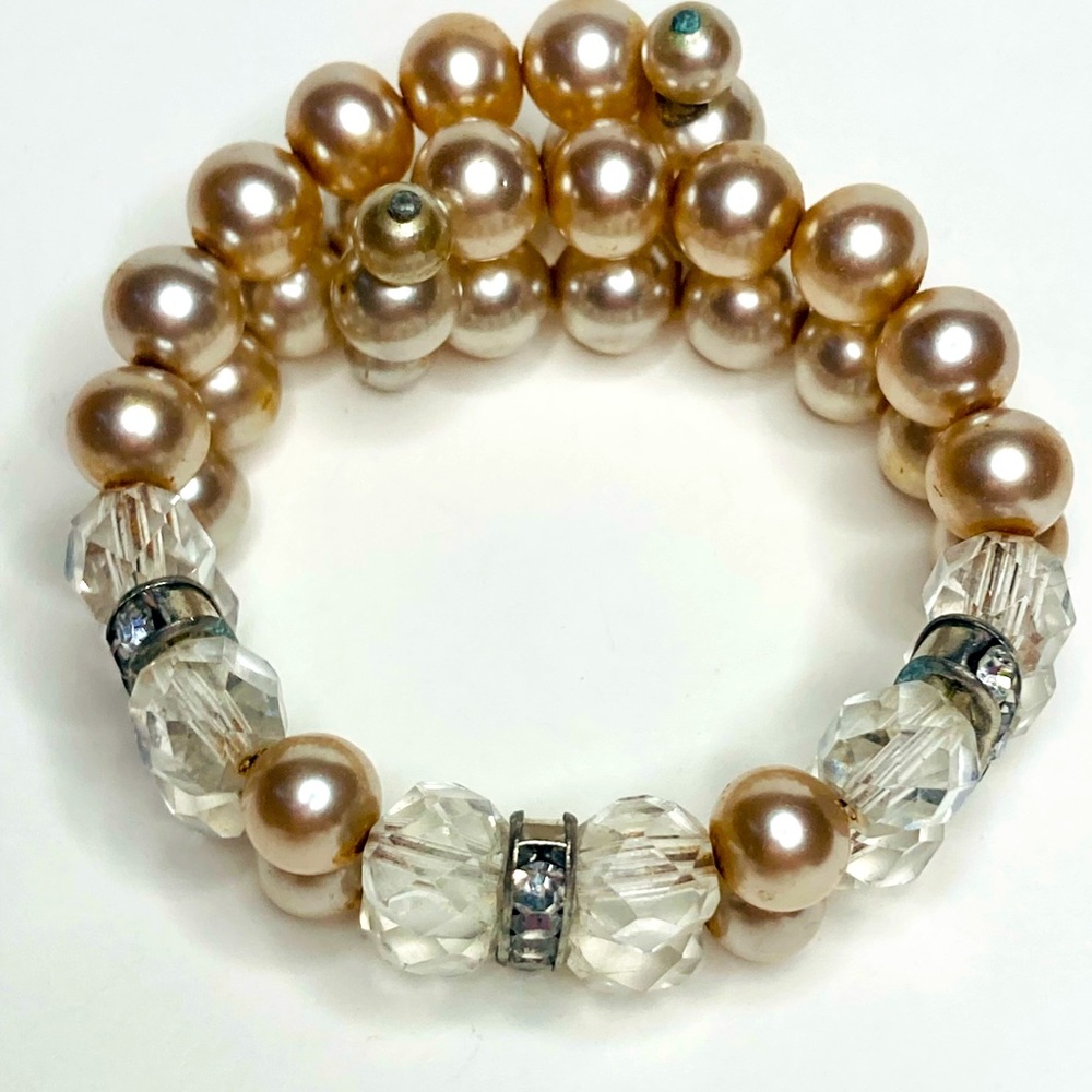 VTG Champagne Faux pearl, Crystal, Rhinestone Rondelle Connectors Bride bracelet